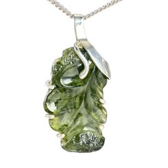 OAK LEAF, raw moldavite necklace, sterling silver - Glyptica