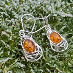WARTA, silver earrings, amber, Ag 925