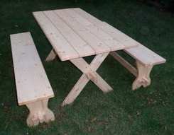 HISTORICAL CAMPING FURNITURE, table and 2 benches