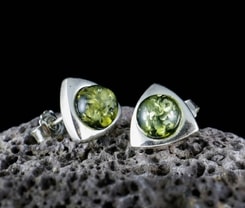 TERRA, green amber, earrings, sterling silver