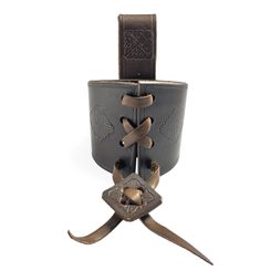 POIGNEE POUR CORNES, cuir, nœud celtique, marron