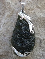 APOLLO, raw moldavite pendant, sterling silver