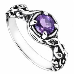 Silver Twig Ring with Amethyst, 925 Silver