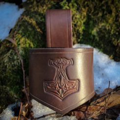 THOR'S HAMMER, Trinkhornhalter aus Leder, braun