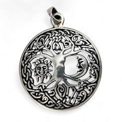 SUN and MOON in LIVING TREE, silver pendant