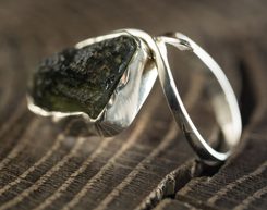 Natural Moldavit, ring, silver 925