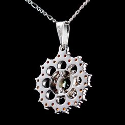 ROSETA, Moldavite, garnet, silver pendant