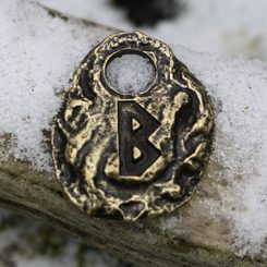 Berkanan - Pendentif rune, zinc, laiton antique