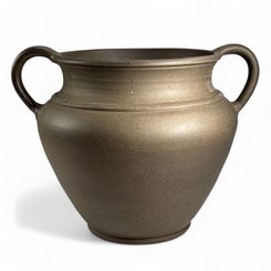 DOUBLE-EARED VASE influenced by antique patterns, Celtic graphite ceramic