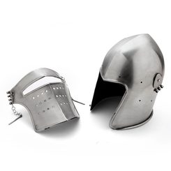 Medieval bascinet helmet with hinge