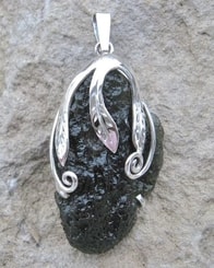 RHEA, raw moldavite pendant, sterling silver