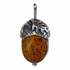 Acorn, snake jasper, silver pendant, Ag 925/1000