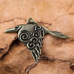 CORVUS - Celtic Crow, zinc talisman, ant. brass