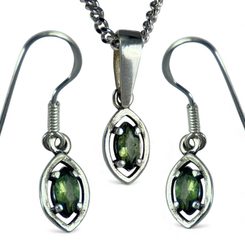 Moldavite, pendentif et boucles d’oreilles en argent Ag 925/1000