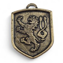 LION TCHEQUE, armoiries médiévales sur bouclier, zinc, laiton ancien