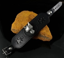BLACK WARG - bracelet en cuir avec un loup