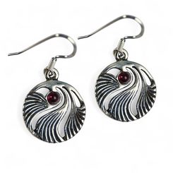 SHELL, Prague Art Nouveau, earrings silver 925, garnet