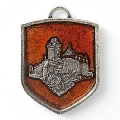 Karlstejn Castle, medieval coat of arms in shield, zinc, enamel