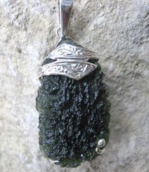 TERRA CELTICA, raw moldavite pendant, sterling silver
