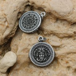 GREEK MEDUSA, mythology, zinc pendant, ant. silver