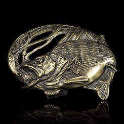 Perch, fishing belt buckle, brass