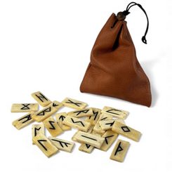 FUTHARK, runes from horn in leather bag