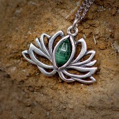 Fleur de Lotus sacrée, pendentif, argent - Malachite