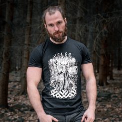 VELES, Slavic God, men's T-Shirt black and white