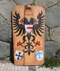 HAND PAINTED PAVISE, long wooden shield Eagle