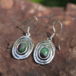 FOREST WELL, sterling silver earrings, ruby and zoisite