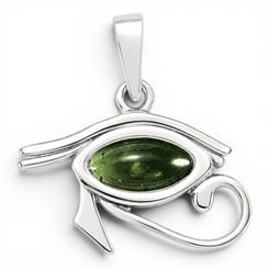 Silver Pendant with Moldavite, Eye of Horus, Ag 925