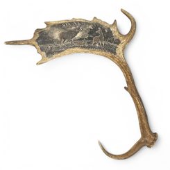 DEER and DOE, fallow deer antler - Scrimshaw