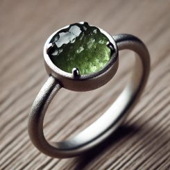 GREEN EYE, luxury silver ring with moldavite, Ag 925