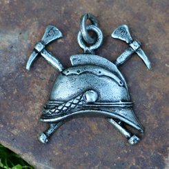 Old Fire Helmet - zinc pendant, antique silver