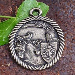 KING Premysl Otakar II., pendant, zinc, ant. brass