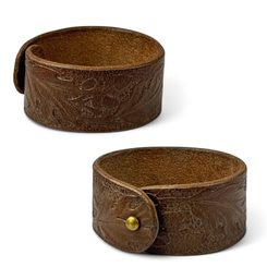 Oak leaves, leather bracelet - dark brown