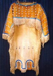 Native American Women Dress, decorated with beads - yellow