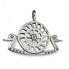SWAN SHIP WITH SUN, bronze age, silver pendant