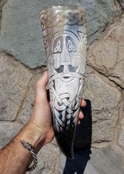 DRINKING HORN HOLDER, leather, brown