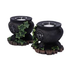 Lot de deux bougeoirs sorcières en forme de chaudron en lierre 11cm