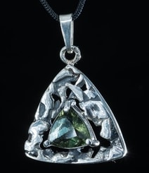 TRITON, pendant, faceted moldavite jewelry, silver