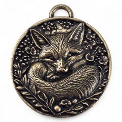 Sleeping fox, pendant, zinc, antique brass
