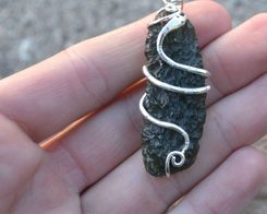 QUERCUS, oak leaf, necklace, Moldavit silver