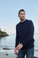Men's wool sweater, Donegal Tweed Aran
