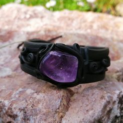 PRAGA, mittelalterlicher Anhänger, Amethyst und Mondstein, Silber 925/1000