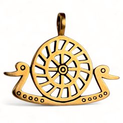SWAN SHIP WITH SUN, bronze age, bronze pendant