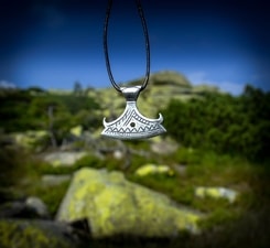 BEARDED AXE OF PERUN, silver Slavic pendant