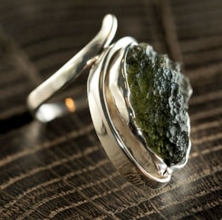 Natural Moldavit, ring, silver 925
