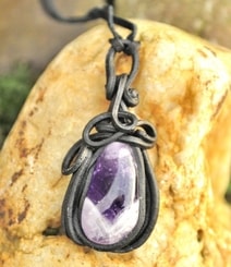 PRAGA, mittelalterlicher Anhänger, Amethyst und Mondstein, Silber 925/1000