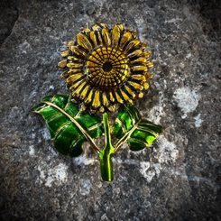 SUNFLOWER, costume brooch with vitrail